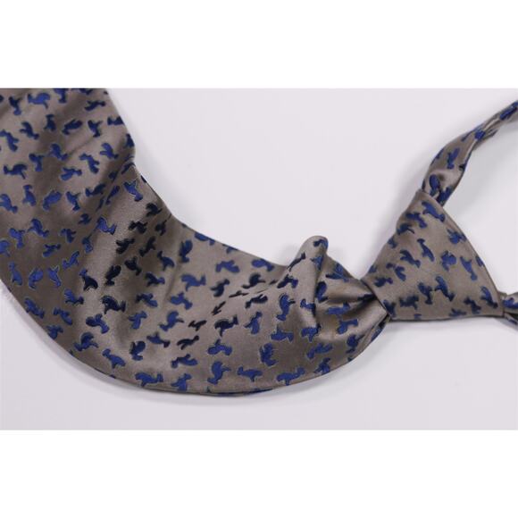 Charvet France Gray Blue Geometric Design Silk Handmade Necktie Tie